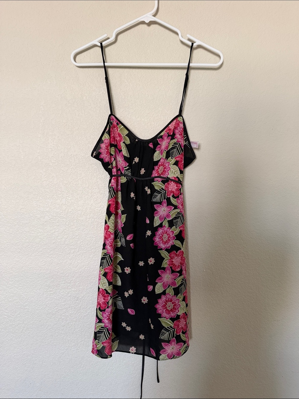Oscar de la Renta Black Slip Dress with Pink Floral Print